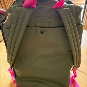 Olive Green Backpack with Pink Accents